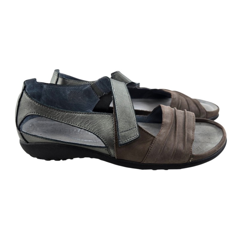 Naot Papaki Sandals Women 7 7.5 38 Gray Metallic Pewter Adjustable Strap Comfort