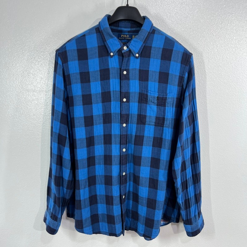 Polo Ralph Lauren Double Faced Shirt XXL Checked Plaid Reversible Interior Blue gallery