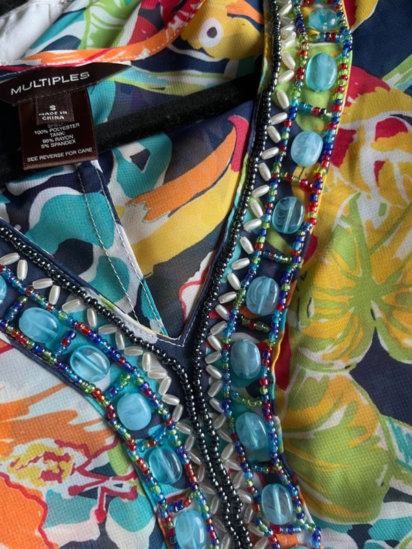 Multiples Top Beaded Tropical Cold Shoulder S Cover Up Poolside Festival Resort