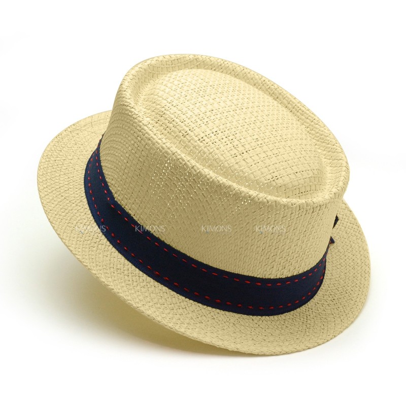 Straw Fedora Pork Pie Panama Derby Hat Summer for Beach Men Short Brim Sun Cap gallery