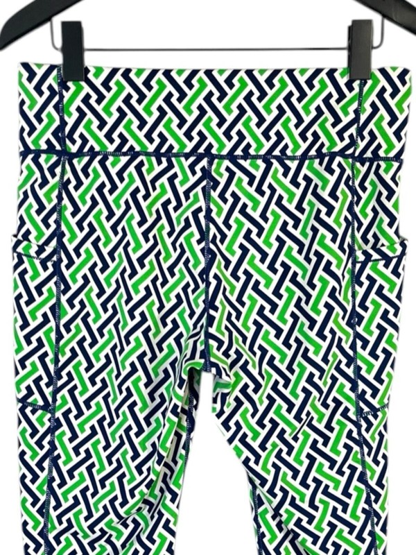 J. McLaughlin Pocket Leggings Size Large Ankle Length Green White Navy gallery