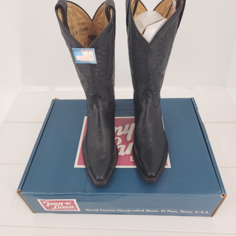 Vintage Tony Lama 1799L Black OL Buck Cowboy Boots Men 7.5B LN Toe USA NOS w/Box gallery