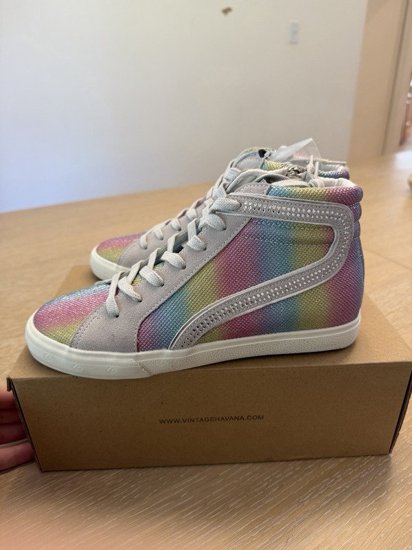 Vintage Havana Women’s High-Top Sneakers Rainbow Multicolor Glitter Zipper