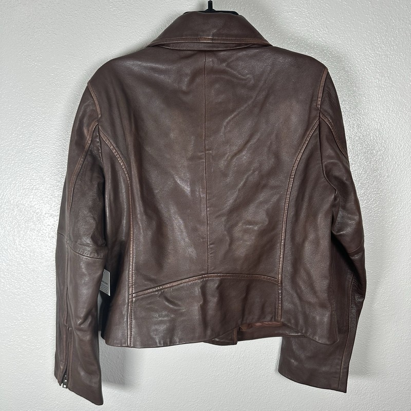 NEW Lucky Brand 100% Lamb Leather Moto Jacket Womens Size Large Chocolate Brown gallery