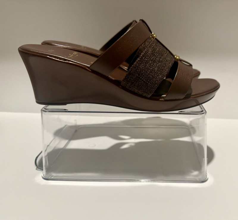 Contesa Women’s Brown Leather Wedge Slide Sandals Slip-On Solid US 8