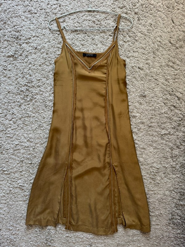 AllSaints 100% Silk Slip Dress UK 4 US 0 EU 32 Bronze Gold Strappy Midi Dress gallery