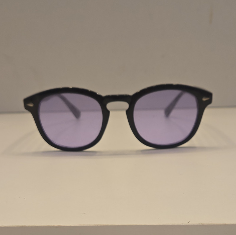 Tony Stark Style Sunglasses Black Frame Purple Lens Men’s Round Retro Glasses