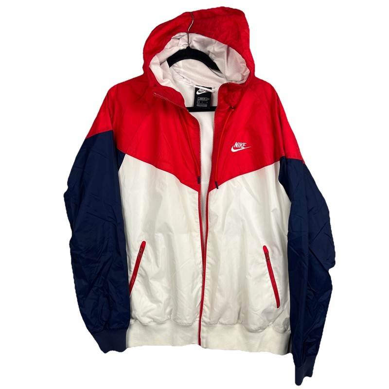 Nike Windrunner Hooded Jacket Mens Large Red White & Blue Windbreaker USA Lined