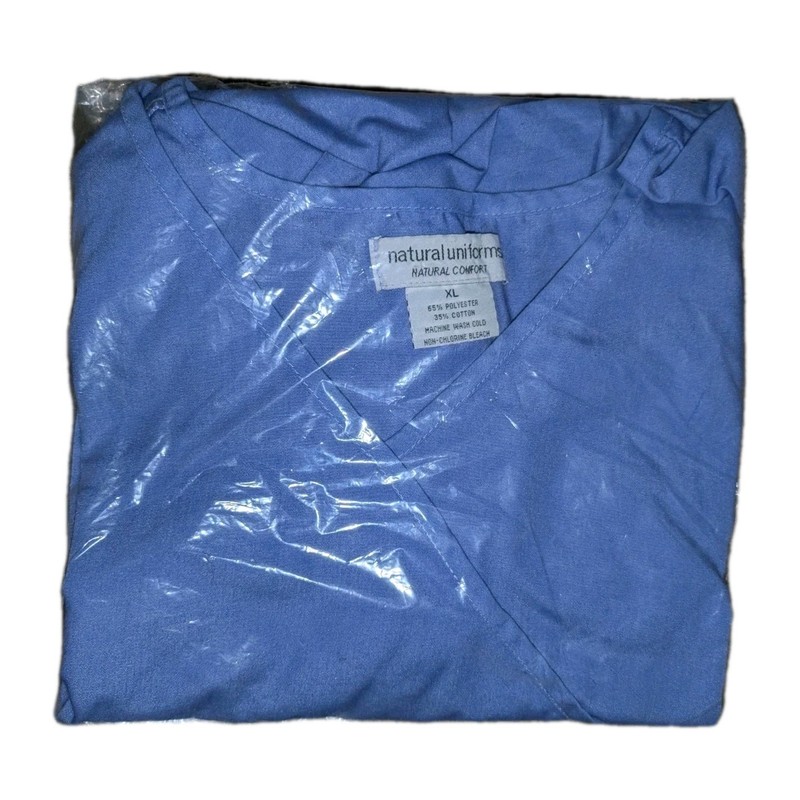 NIP Women’s Natural Uniforms Natural Comfort Blue V-Neck Hospital Scrub Top XL