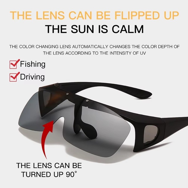 Flip Up POLARIZED Cover Put Fit over Sunglasses wear Rx glass Fit Driving UV400 gallery