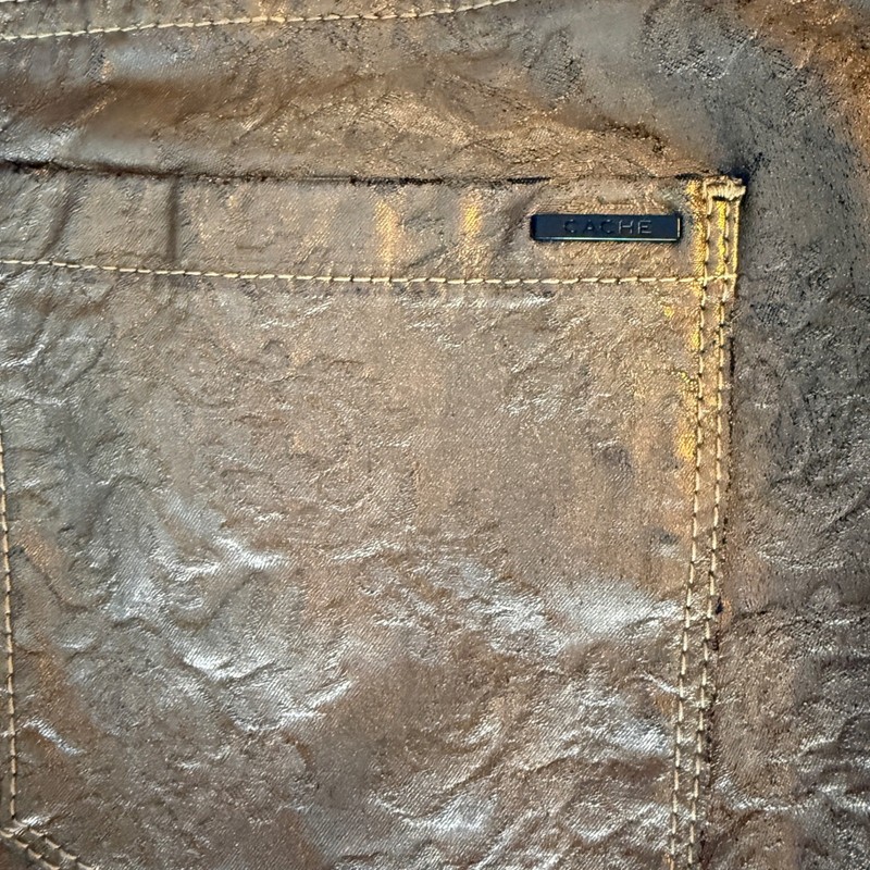 Vtg Cache Metallic Gold Embossed Floral Damask Straight Leg Pants Size 10 NWT gallery