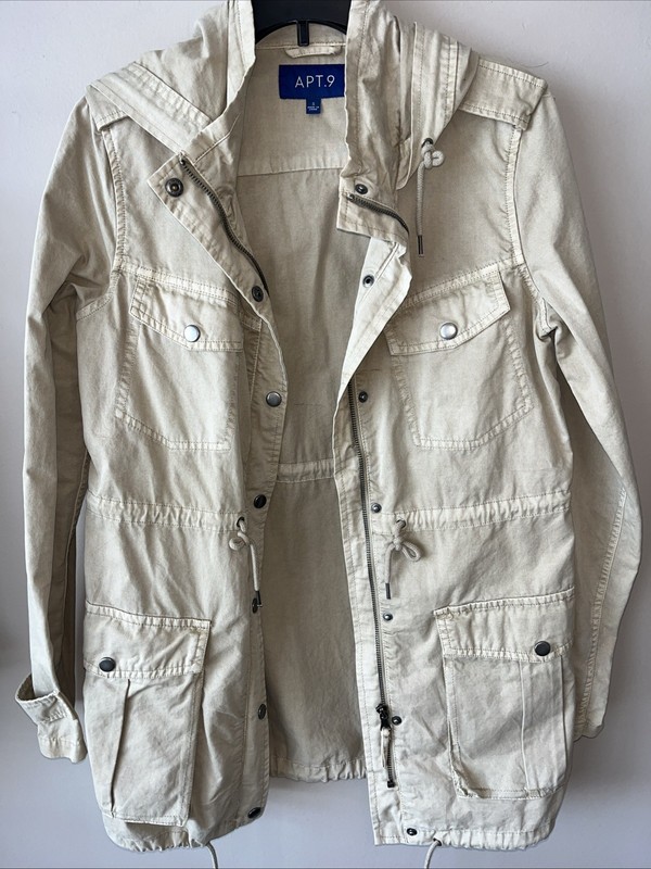 APT 9 Cargo Trench Coat Button And Zip Hood Cotton Raincoat Size Small