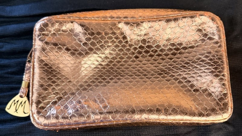 Vintage 1960s Morris Moskowitz Rose Gold Metallic Python Clutch Purse