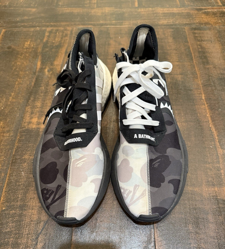 adidas-bape Men’s Low Top Lace-Up Camo Athletic Sneakers Black/Gray/White