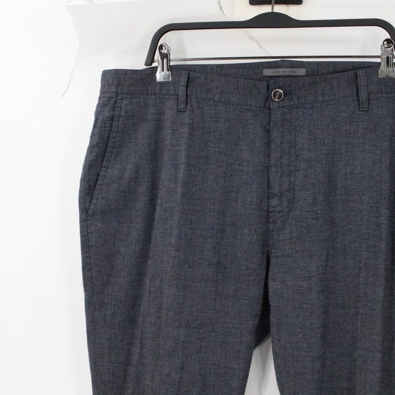 John Varvatos pants men's 40 L33.5 chino flat front linen viscose blend blue gallery