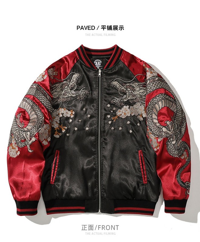 New Mens Bomber Japanese Pattern Embroidery Dragon Tattoo Sukajan Fashion Jacket gallery