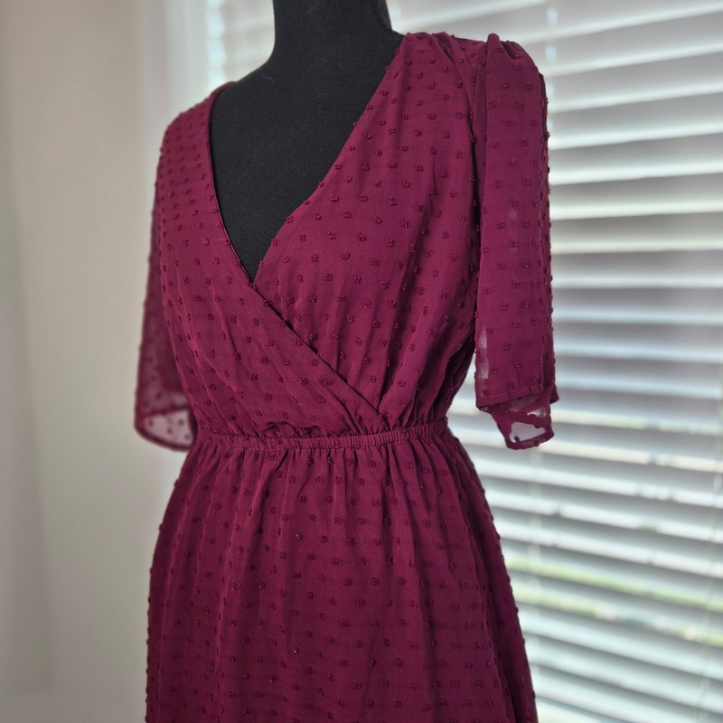 Rewind Burgundy Polka Dot Wrap Dress Size Small