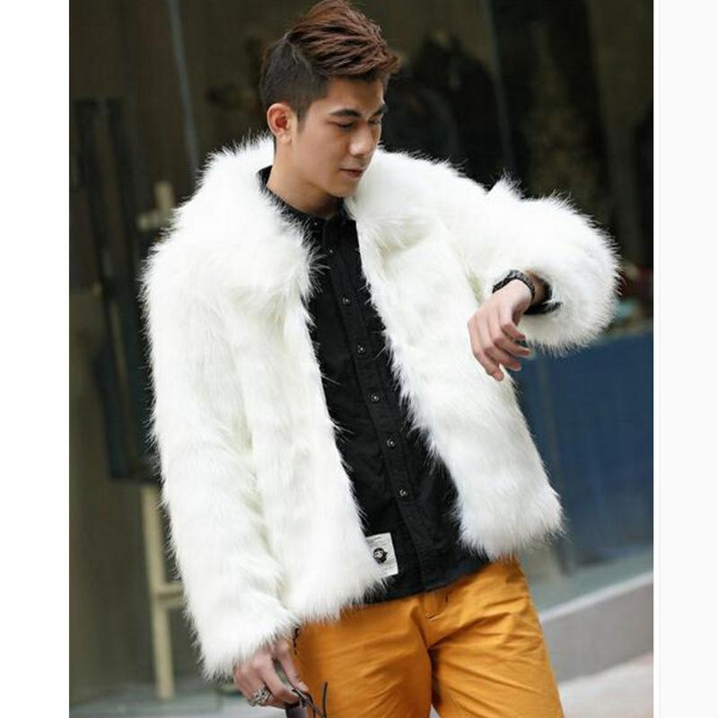 Men's Tailored Collar Faux Fur Furry Coat Winter Warm Jackle Slim Fit Fashion gallery