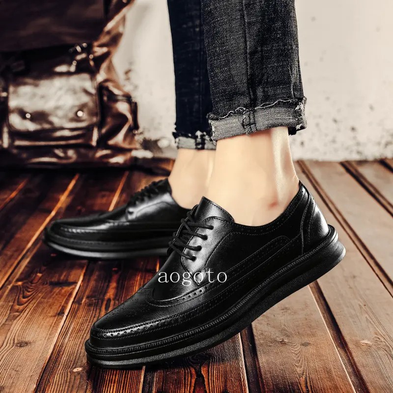 38-45 Carved Wing Tip Brogue Men Lace Up Thick Soled Formal Dress Business Shoes gallery