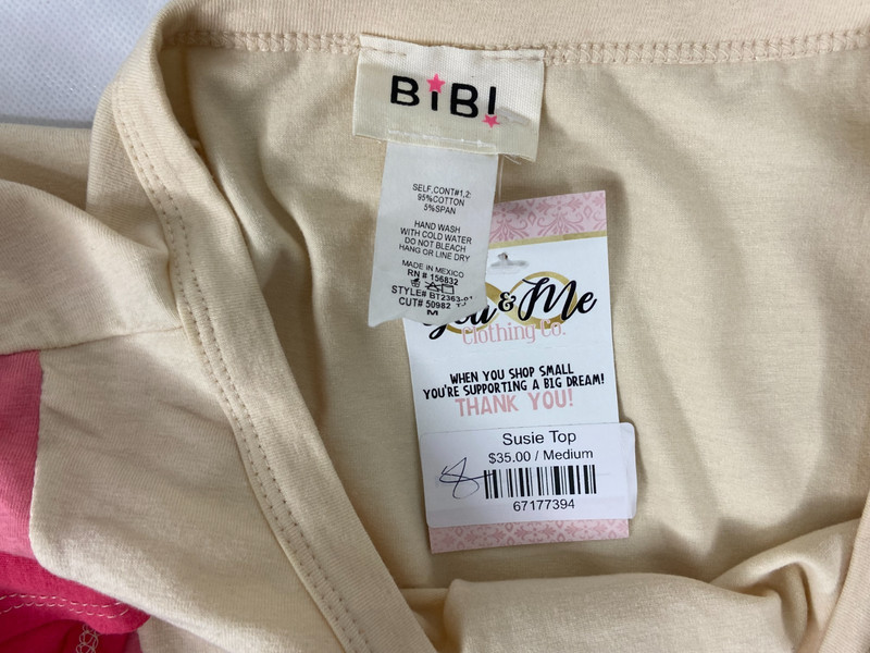 BiBi Women Medium Pink Tan Top Wide Stripe Long Sleeve Casual NWT gallery