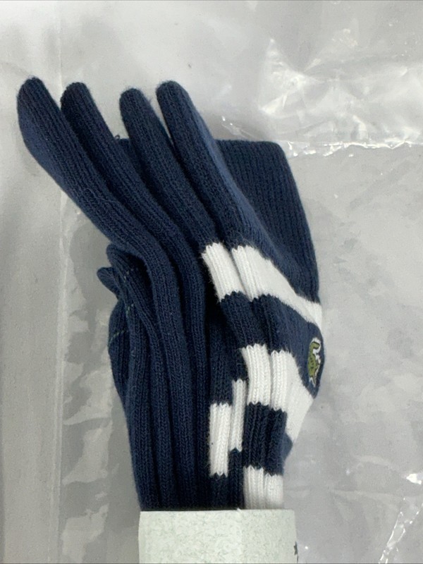 Lacoste NWT 2 Pack Size 10-12 Navy & White Striped Logo Ribbed Cuff Crew Socks gallery