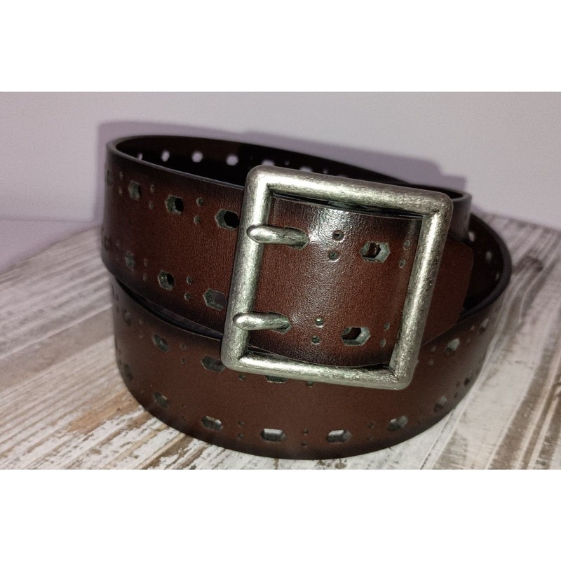 Brown Genuine Bonded Leather Men’s Belt, Two Hole Double Prong (Length 34″)