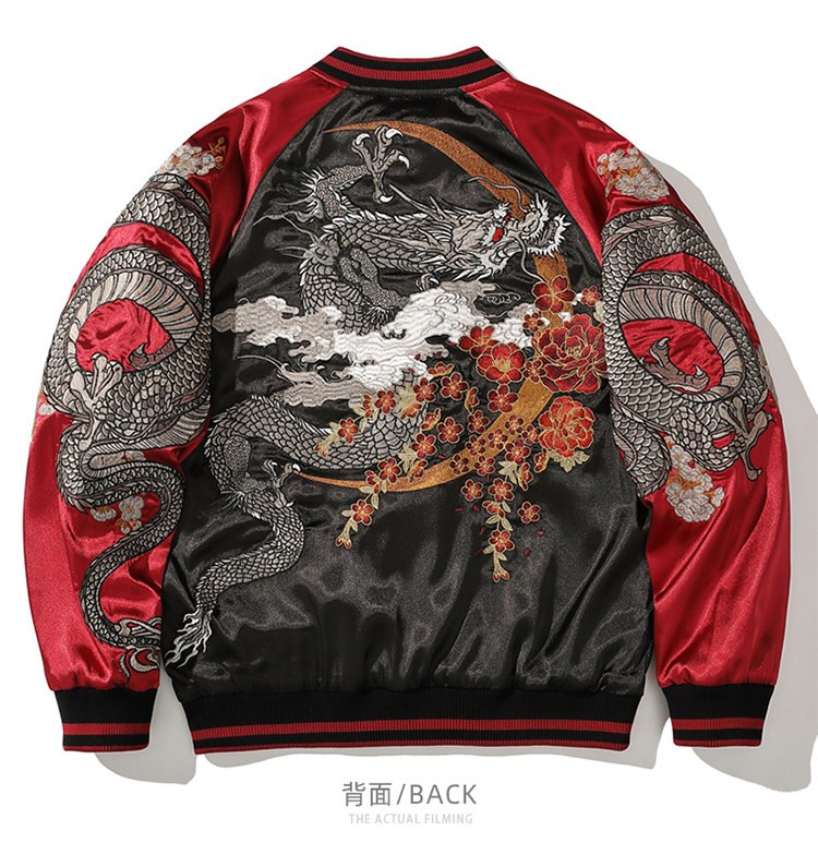 New Mens Bomber Japanese Pattern Embroidery Dragon Tattoo Sukajan Fashion Jacket gallery