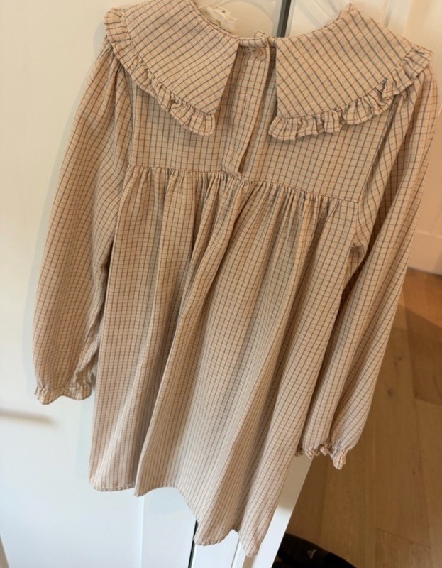 LOUIS LOUISE Girls 8 Beige Check Collared Long Sleeve A-Line Dress Bow gallery